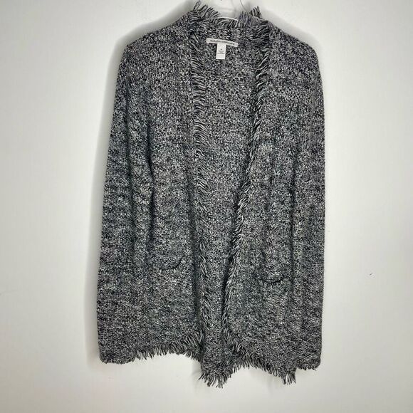 Autumn Cashmere Cardigan Womens Sz M Marled Gray Button Up Sweater Fringe Medium - Picture 6 of 6